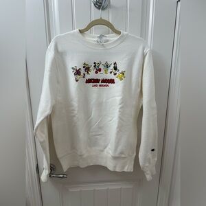 Champion White Crewneck Sweatshirt with Mickey Mouse & Friends Embroidery